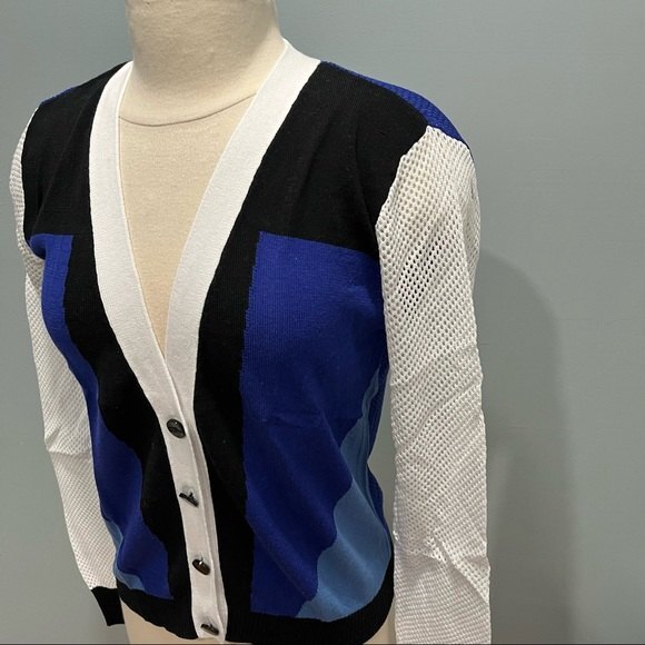 NWT Peter Pilotto for Target Blue White Colorblock Cardigan Sweater Mesh Sleeves - Picture 2 of 10